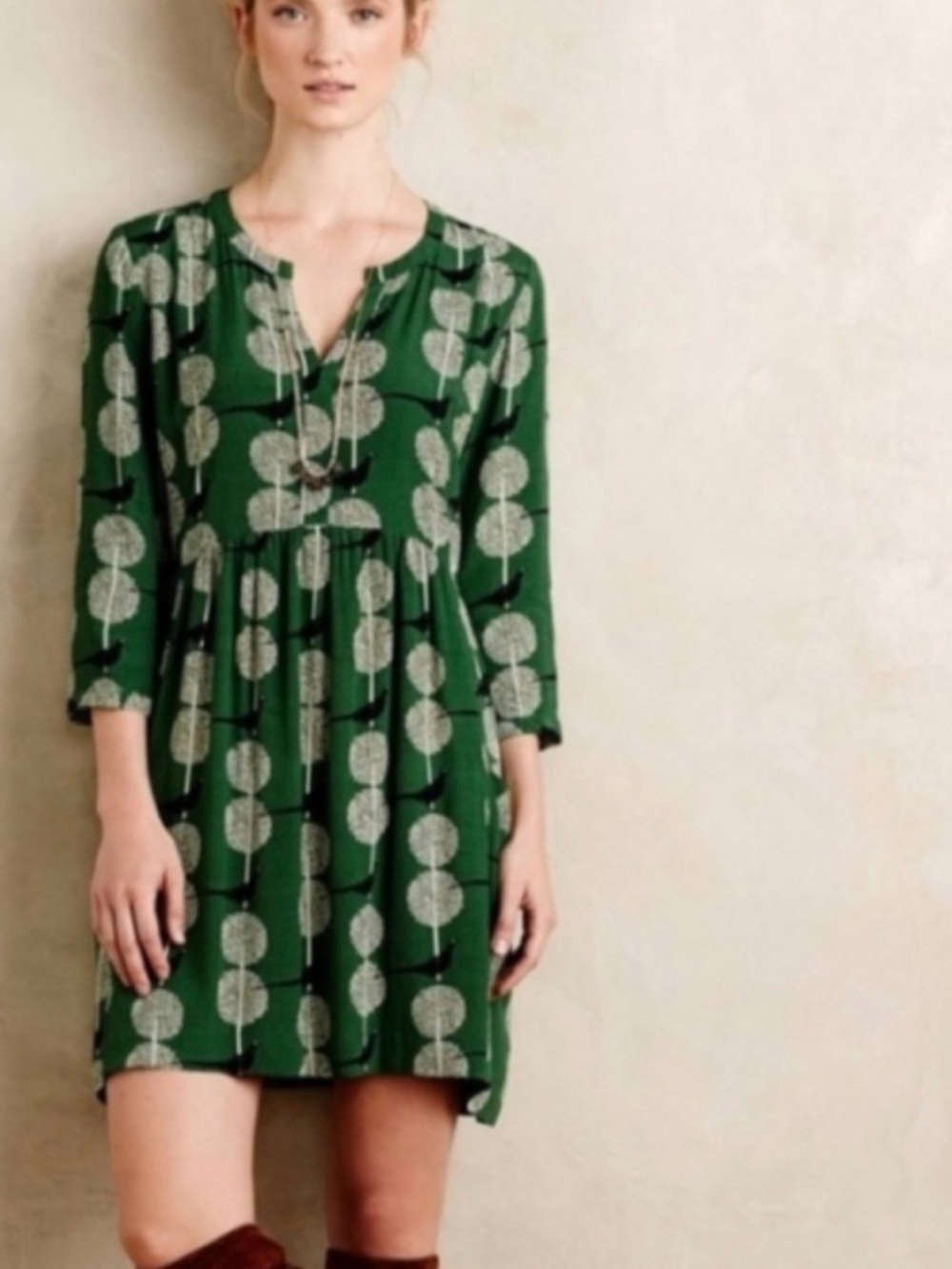 Maeve Green Printed Mini Swing Dress packets and laces at the back adjustment S